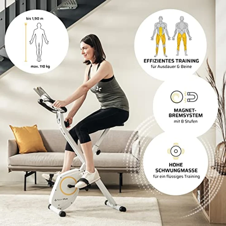 SportPlus Heimtrainer klappbar für zuhause, optional mit App Steuerung, Rückenlehne,Pulsmessung, manuelle oder computergesteuerte Widerstände, platzsparend faltbar – Bild 3