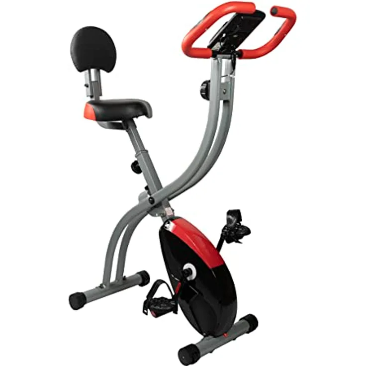 Fjoerdesports Senioren Heimtrainer, faltbarer Fahrradtrainer, Heimtrainer, Fitnessfahrrad LCD Trainingscomputer, klappbarer Hometrainer, inklusive Pulsmessung, 8 Widerstandsstufen (Schwarz-Rot)