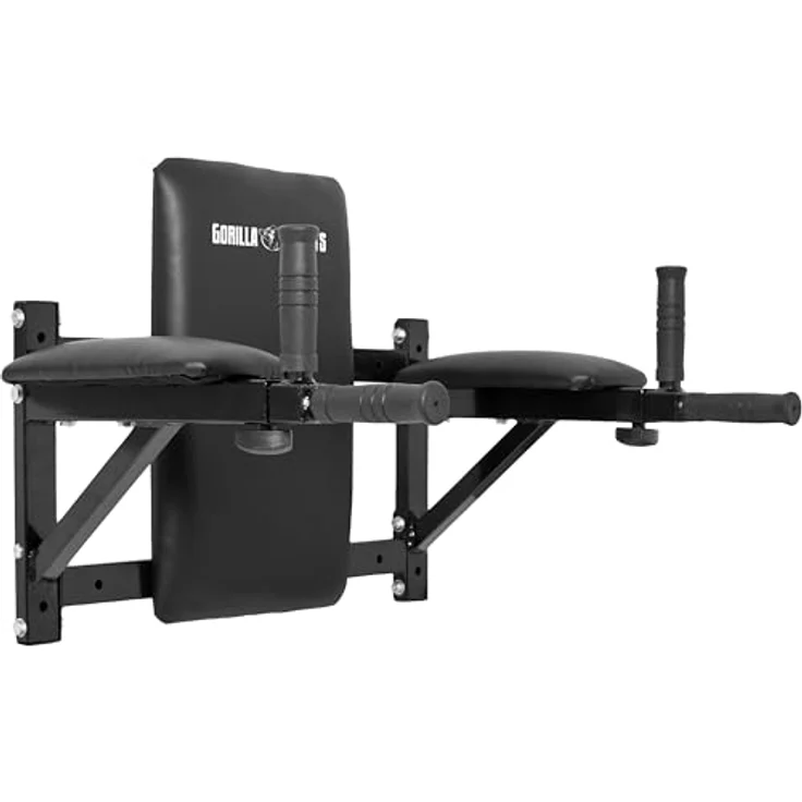 GORILLA SPORTS Trainingsstation Dip Station, Wandmontage - Effektives Oberkörpertraining, Bauchmuskeltrainer, Polsterung, Dips Barren, schwarz – Bild 2