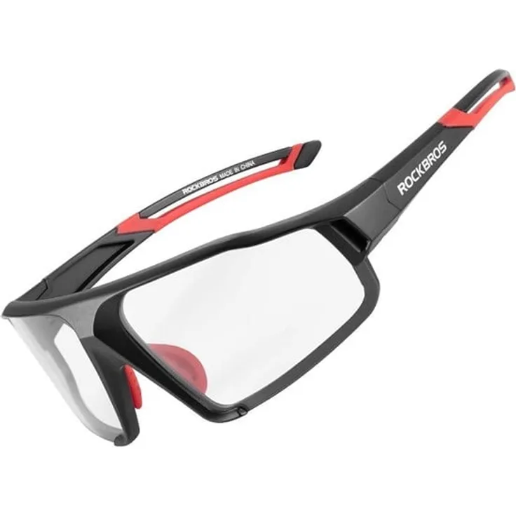 Rockbros SP216BK, Photochromic UV400 Fahrradbrille mit anpassbarem Lichtschutz, schwarz und rot