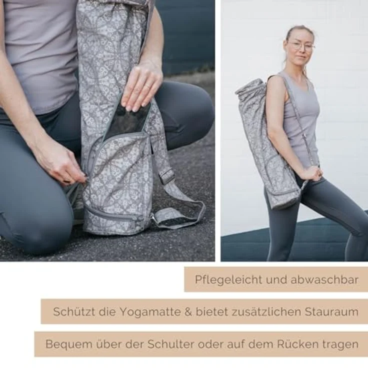 Bodhi Yogatasche ASANA Bag Cotton | Maharaja Collection | Yogamattentasche für Matten bis 200 cm Länge | Baumwolltasche mit Außentaschen | 70 cm | Madurai/Ecru – Bild 5
