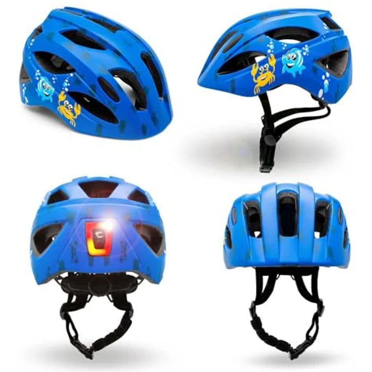 Crazy Safety Cool Kinder Fahrradhelm, Verstellbar für 6-12 Jahre, USB-aufladbares Rücklicht, In-Mould gefertigt, Blau – Bild 2
