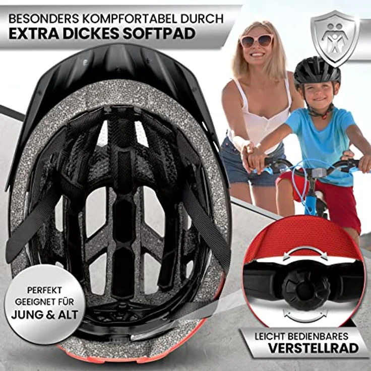 Dunlop Fahrradhelm mit Licht - Ultraleichter Spezial Damen Herren Kinder Fahrrad Helm mit Visier und Rücklicht - Urban Helm Rot Gr. L – Bild 7