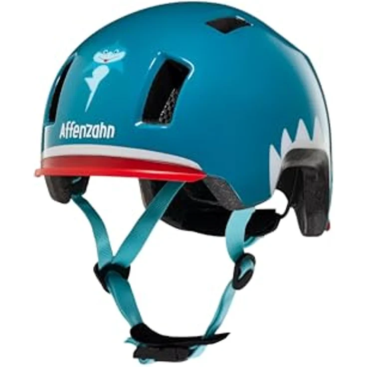 Affenzahn Fahrradhelm Hai Petrol, Größe S 45-51cm mit Sicherheits-Rücklich und abnehmbarer Innenpolsterung – Bild 1