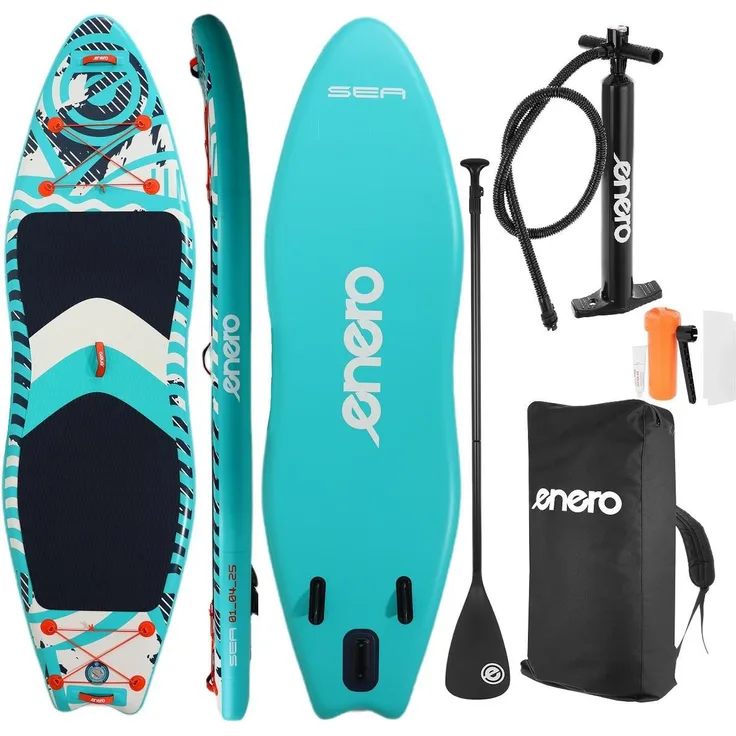 Enero ENERO SEA Aufblasbares SUP-Board 320x91x15 cm, max. Tragfähigkeit 140 kg, Drop-Stitch-Technologie, inkl. Rucksack und Pumpe