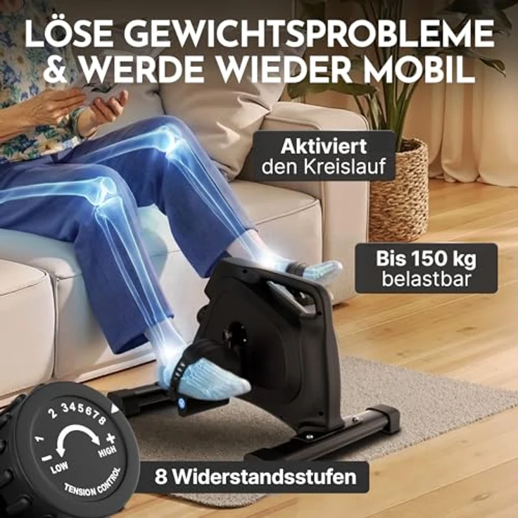 NEOLYMP Pedaltrainer für Zuhause, gelenkschonender Beintrainer im Sitzen mit Display, 8 Widerstandsstufen & TÜV geprüft, ideal für Senioren, leise und rutschfest – Bild 4