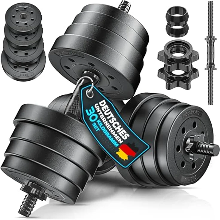 RE:SPORT 2er Hanteln Set verstellbar 15/20/30/40 kg, Hantelset mit rutschfestem Griff, 4 Sternverschlüssen und Zubehör für effektiven Muskelaufbau – Bild 1