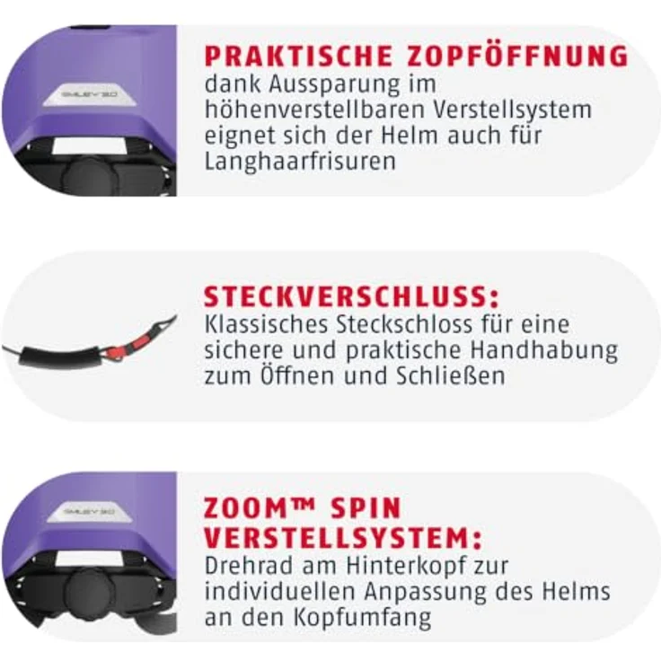 ABUS Kinderhelm Smiley 3.0, Fahrradhelm mit tiefer Passform, kindgerechtem Design & Zopfplatz, candid purple, Größe S – Bild 4