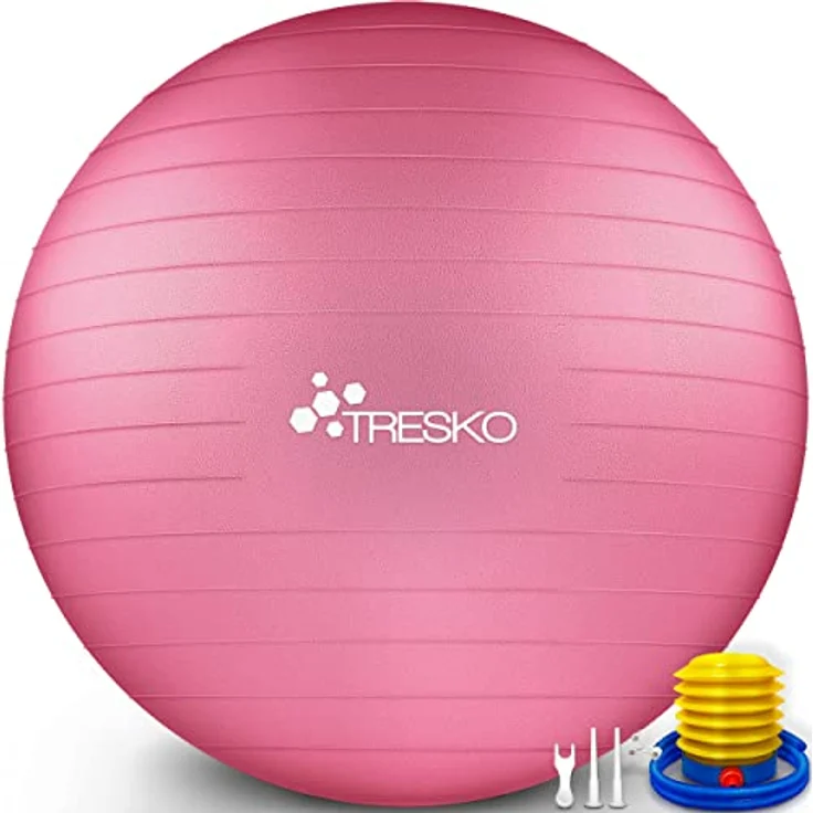 TRESKO Gymnastikball mit GRATIS Übungsposter inkl. Luftpumpe - Yogaball BPA-Frei | Sitzball Büro | Anti-Burst | 300 kg,Rosa,55cm (für Körpergröße unter 155cm) – Bild 1