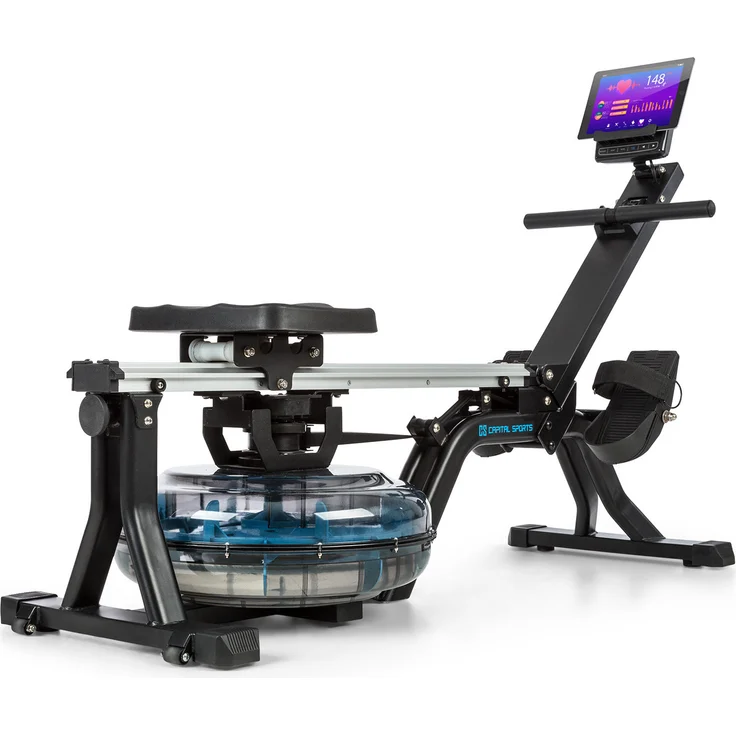 Capital Sports Flow M1 Wasser Rudergerät, klappbar, 13 L Wasserwiderstand, 8 Widerstandslevels, ergonomisches Design, bis 150 kg belastbar