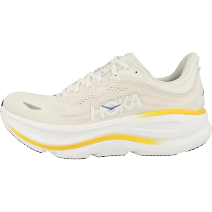 Hoka One One M Bondi 9, Atmungsaktive Laufschuhe mit Meta-Rocker und stabilisierender Fersenkappe, Weiß / Grau, Größe 45 1/3 – Bild 1