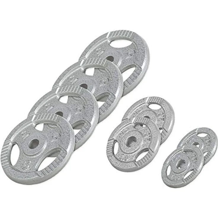 GORILLA SPORTS® Hantelscheiben - Einzeln/Set, 0,5kg, 1,25kg, 2kg, 2,5kg, 5kg, 10kg, 15kg, 20kg, 27,5kg, 30kg Gewichte, Tri-Grip, 30mm, Gusseisen, Silber/Schwarz - Gewichtsscheiben, Hanteln Set