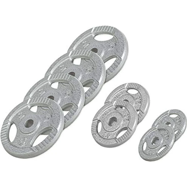 GORILLA SPORTS® Hantelscheiben - Einzeln/Set, 0,5kg, 1,25kg, 2kg, 2,5kg, 5kg, 10kg, 15kg, 20kg, 27,5kg, 30kg Gewichte, Tri-Grip, 30mm, Gusseisen, Silber/Schwarz - Gewichtsscheiben, Hanteln Set – Bild 1