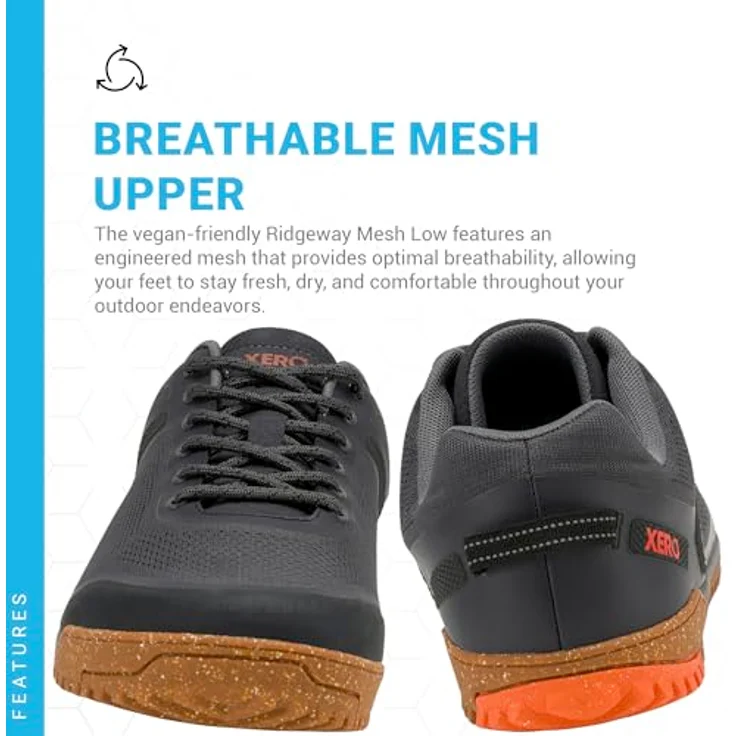 Xero Shoes Ridgeway Mesh Low Herren Wanderschuh, luftiger Barfußschuh mit griffiger Sohle, Faded Black, Größe 47 – Bild 6