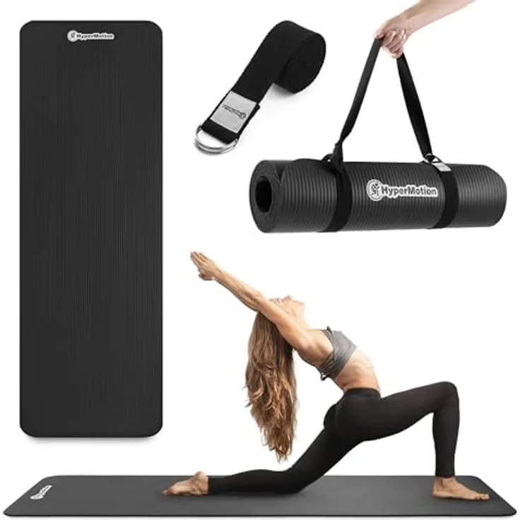 HyperMotion Yogamatte HYP58 YOGA MAT 0.8B, NBR-Schaumstoff, 183x61x0,8 cm, Schwarz, mit Tragegurt