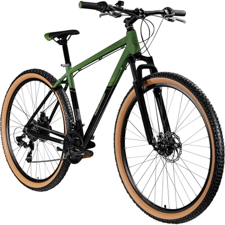 Galano Toxic 29 Zoll Mountainbike, Hardtail mit 21 Gang, mechanischen Scheibenbremsen, unisex, Alu-Rahmen, schwarz/khaki