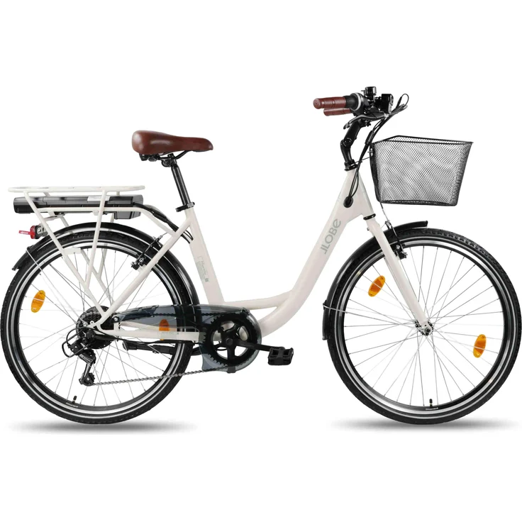 LLobe City E-Bike Mando 26", Elektrofahrrad mit 250W Hinterradmotor, Shimano 6-Gang-Schaltung, beige