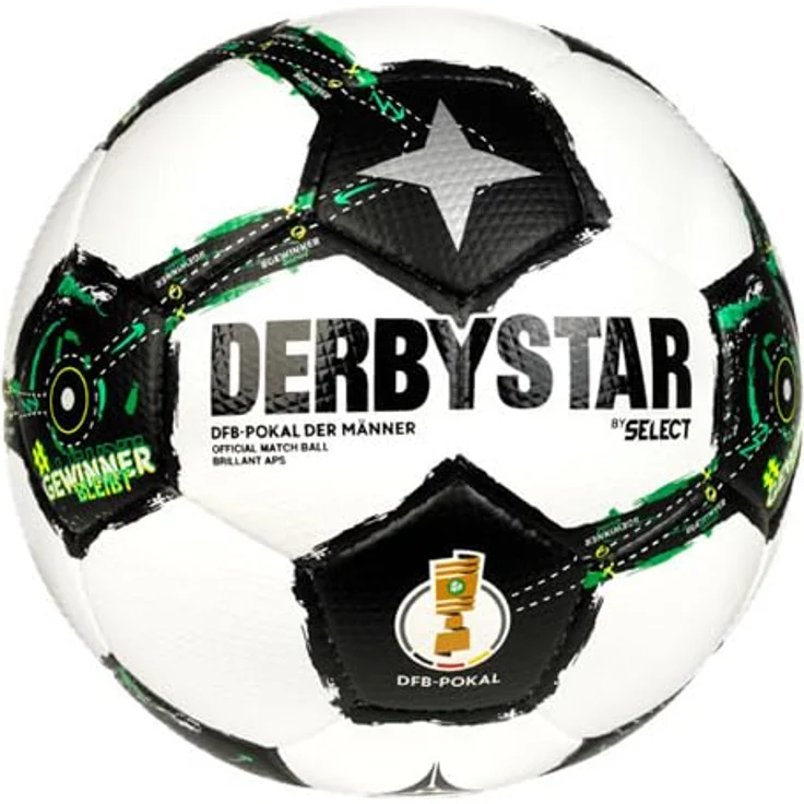 Derbystar DFB-Pokal Brillant APS v25, Handgenähter Wettspielball mit FIFA QUALITY PRO und optimaler Aerodynamik – Bild 1