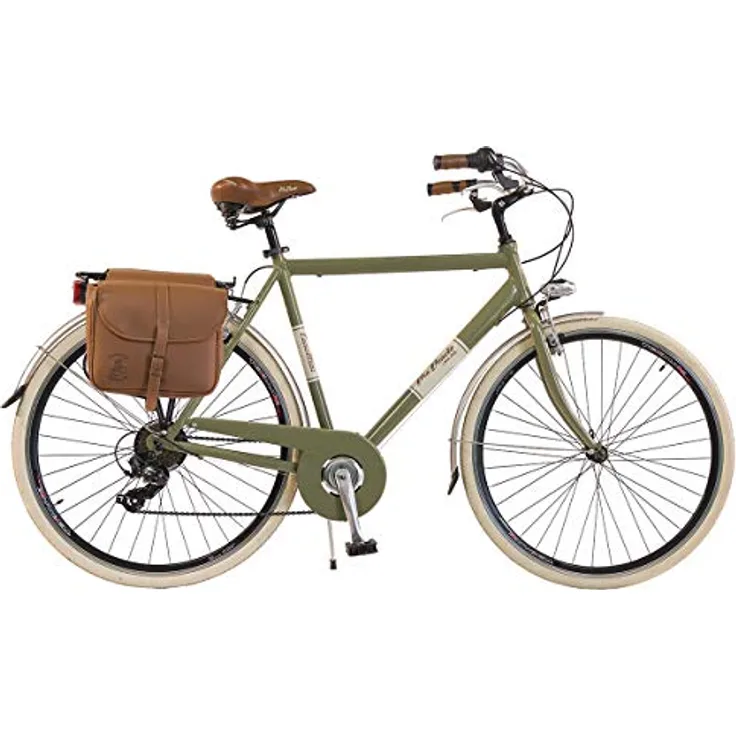Via Veneto by Canellini Fahrrad Rad Citybike CTB Herren Vintage Retro Alluminium (Grun, 58) Shimano TX50 6 speed, seitliche Braunledertasche