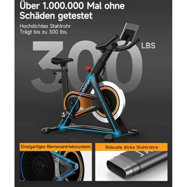 JASPORT A3 Ergometer Heimtrainer Fahrrad-Trainingsgerät für Ausdauertraining, geräuschloses Indoor-Cycling-Bike mit Tablethalterung, Kohlenstoffstahlrahmen, Tablethalterung, 120 kg Tragfähigkeit – Bild 3