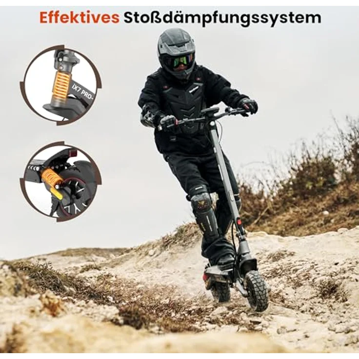 iScooter Doppelmotor E Scooter mit Straßenzulassung, 80 km Reichweite, 10 Zoll Offroad Reifen, 48V 15Ah, für Erwachsene bis 150 kg, schwarz – Bild 5