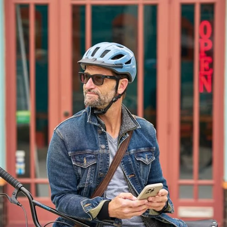 ABUS Urban-I 4.0, Fahrradhelm mit aufladbarem Rücklicht, 2 Leuchtmodi, Zopf-Öffnung, magnetischem Verschluss - Größe M, blau – Bild 9