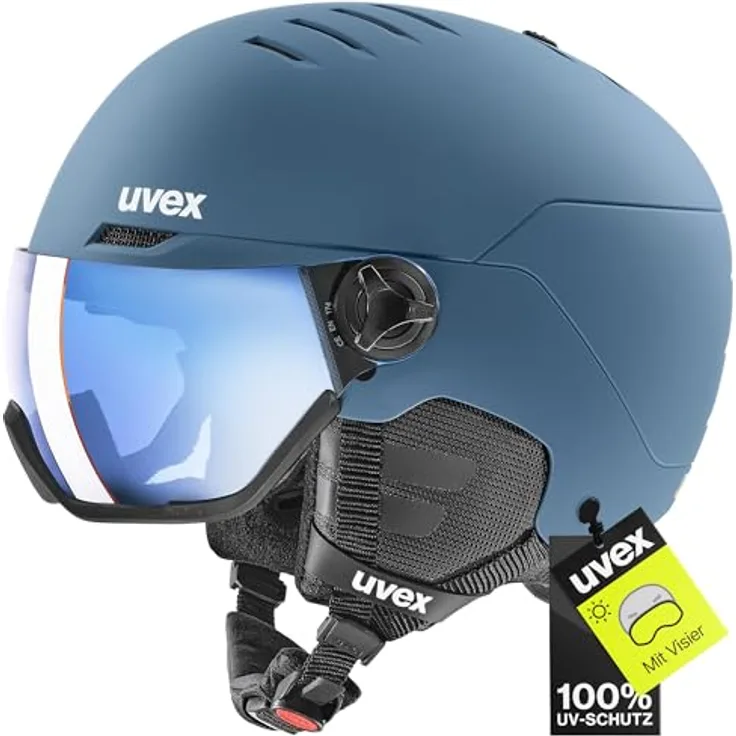 Uvex Sports Wanted Visor, Hardshell Skihelm mit integriertem Visier, 54 - 58 cm