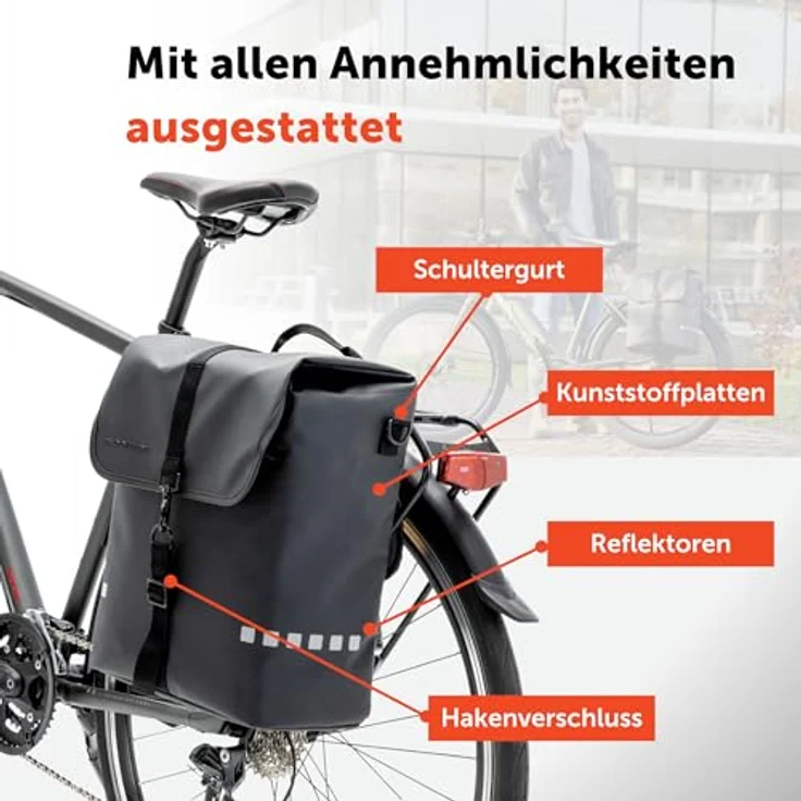 New Looxs Odense Single, Velotasche mit 17,5 l Volumen, abnehmbar als Umhängetasche, zwei Fächer mit Reißverschluss, geeignet für E-Bikes – Bild 6