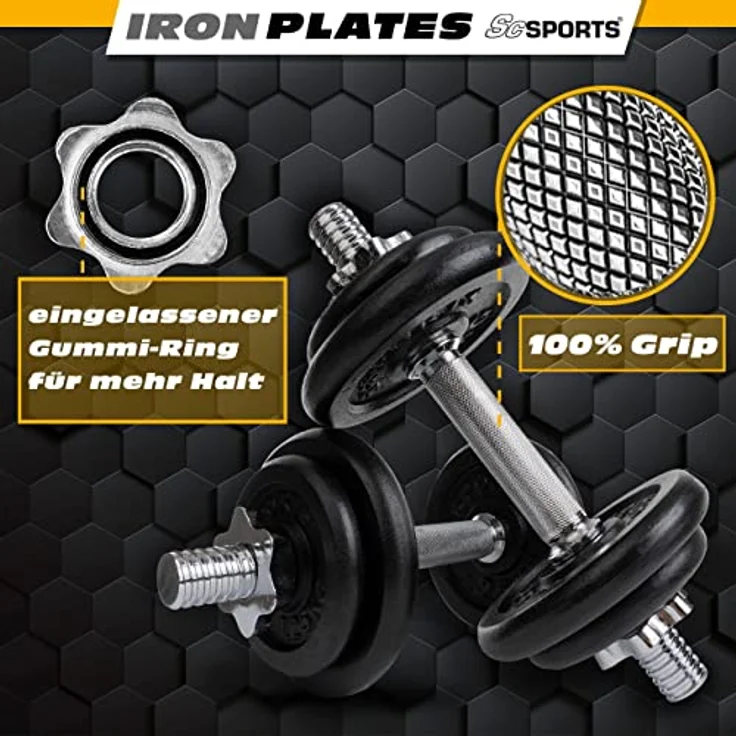 ScSPORTS® Kurzhanteln - 2er Set, 20 kg, mit Koffer, inkl. 8 Gewichte (4 x 2,5kg und 4 x 1,25kg), ⌀ 30/31 mm, Gusseisen, Sternverschlüsse - Kurzhantelset, Hantelset, Kurzhantel, Home Gym, Fitness – Bild 3