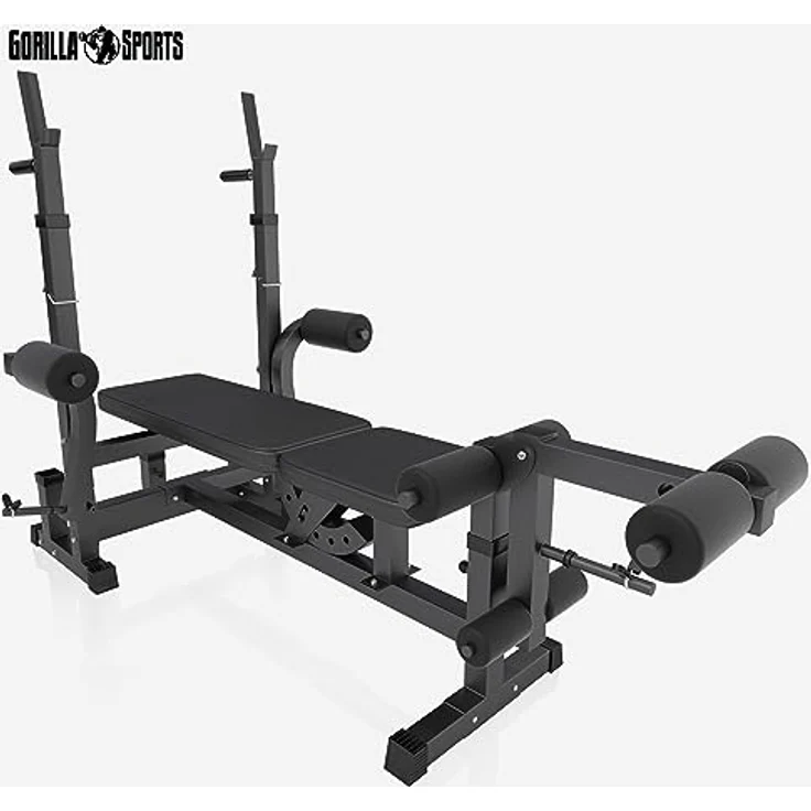 GORILLA SPORTS® Multifunktion Hantelbank - Verstellbar, mit Langhantel-Ablage, Curlpult und Butterfly, Dip-Station, Beincurler, Bankdrücken, Schwarz/Weiß - Trainingsbank, Kraftstation, Fitness Bank – Bild 2