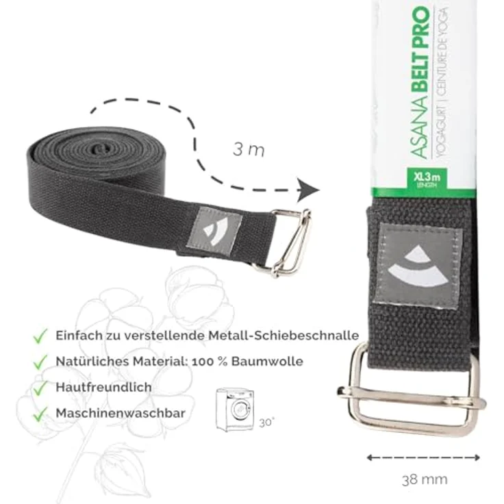 Bodhi ASANA BELT PRO Yogagurt mit Metall-Verschluss, Schiebe-Schnalle eckig, 3 m x 38 mm, Baumwolle, Yoga Hilfsmittel – Bild 4