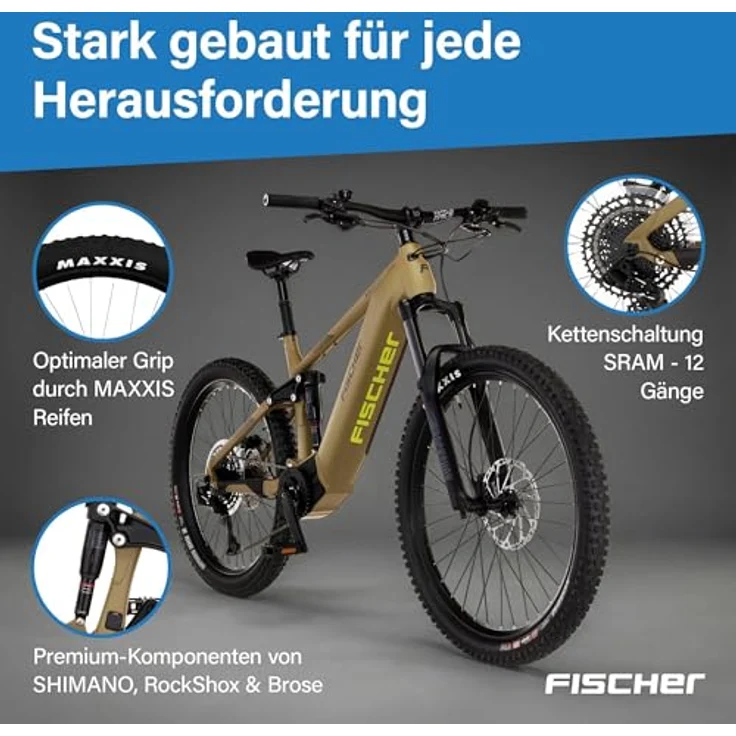 FISCHER Fahrrad E-Bike Mountainbike MONTIS 10.0i Fully, 12 Gang SRAM SX, 711 Wh Akku, BROSE Mittelmotor, hydraulische SHIMANO Scheibenbremse, Olive matt – Bild 6