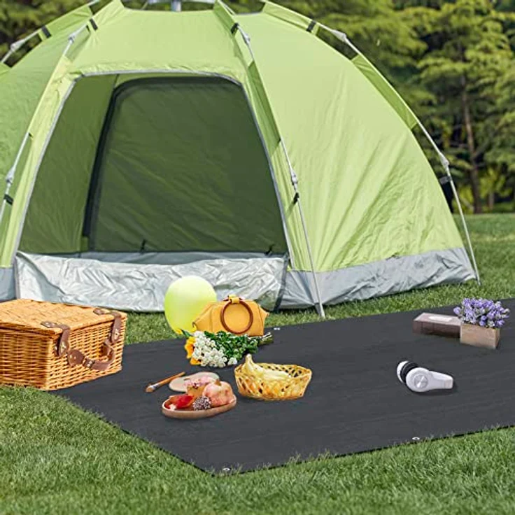 Laneetal Vorzeltteppich 300x400cm, Outdoor Campingteppich aus HDPE 280g/㎡, rutschfest, anthrazit, mit Heringen und Tragetasche – Bild 4