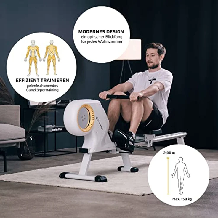 SportPlus | Rudergerät für zuhause mit 8 Stufen, leises & wartungsfreies Magnetbremssystem, Rudermaschine mit kompakten Display, bis 150 kg – Bild 3