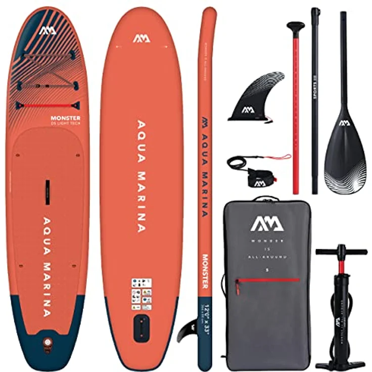 Aqua Marina MONSTER 12'0" iSUP Board Set aufblasbar Stand Up Paddle Surfboard 366cm, Stabilität und Vielseitigkeit, blau – Bild 1