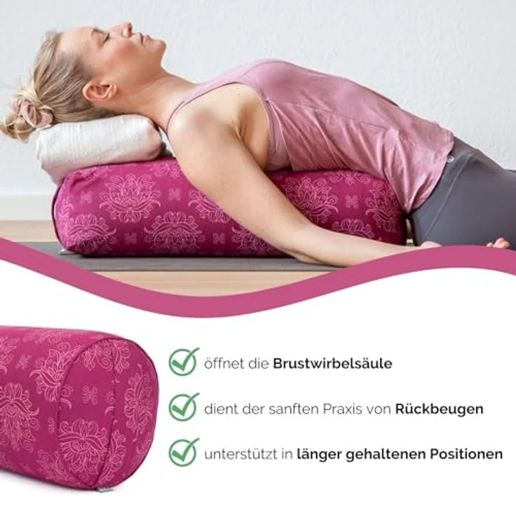 Bodhi Yoga Bolster Ø 22 cm | Maharaja Collection | Yogarolle mit abnehmbarem und waschbarem Bezug aus 100% Baumwolle | Yogakissen gefüllt mit Kapokfasern | Madurai/Ecru – Bild 5