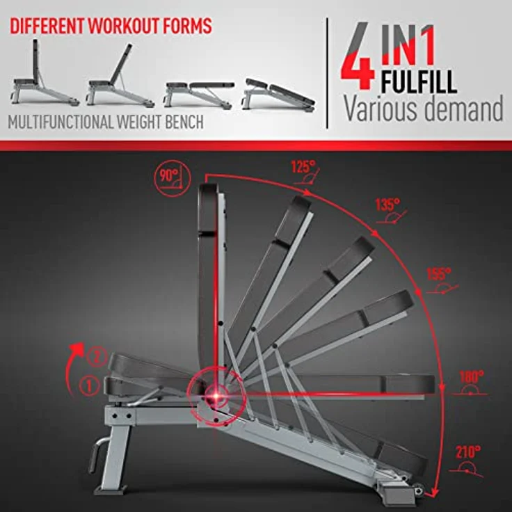 JOROTO Premium Hantelbank | Praktische Fitnessbank, geeignet als Schrägbank & Flachbank Bankdrücken Bank für Ganzkörpertraining | MD80, Folding Flach Einstellbar Bauch, Folding Flach Einstellbar Bauch – Bild 3