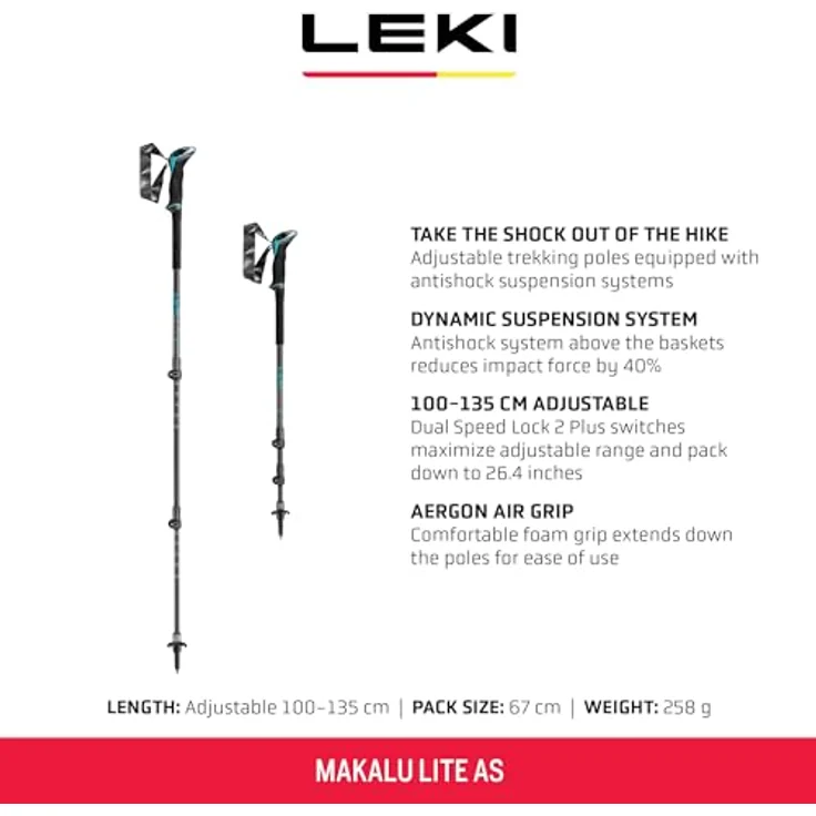 LEKI Makalu Lite AS Stöcke, Aluminium, verstellbar, Dämpfung, 100-135 cm, Black-Dark Anthracite-Petrol – Bild 2