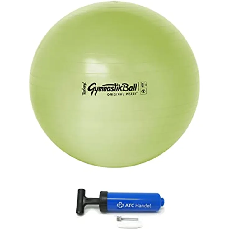 Original Pezzi Gymnastikball BioBased Ø 42, 53, 65 & 75cm in Lime oder Sand Farbe inkl. ATC Ballpumpe - bis 400 kg belastbar - Fitness, Reha, Therapie, Gymnastik, Aerobic und als Sitzball fürs Büro