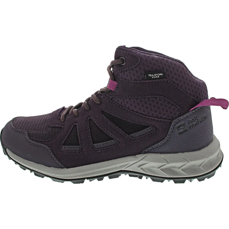 Jack Wolfskin Woodland 2 Texapore Mid W, multifunktionale Wanderschuhe mit wasserdichter TEXAPORE-Membran, Dämpfung und Grip, lila/phantom