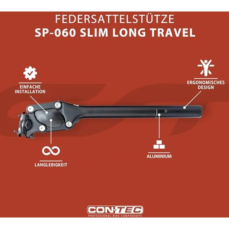 CONTEC Federsattelstütze SP-060 Slim, Parallelogramm, Ø 27,2 mm, 350 mm Länge, 36 mm Federweg, Aluminium, Schwarz für MTB und Tourenfahrrad – Bild 2
