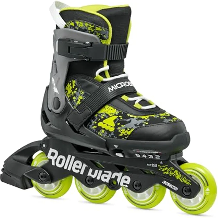 Rollerblade Microblade Sl, Junior Inline Skates EU 33, Schwarz/Lime, verstellbar in 4 Größen, optimaler Komfort und Stabilität