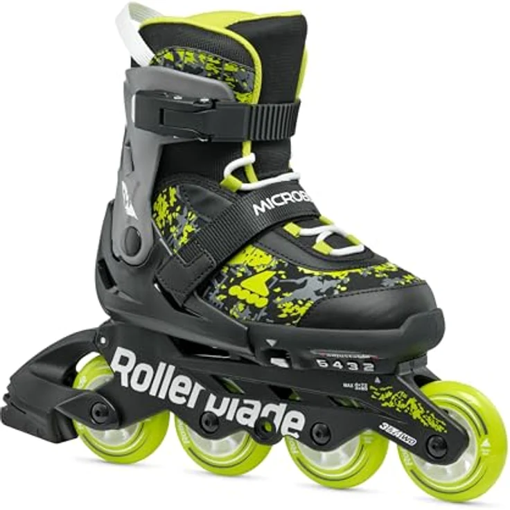 Rollerblade Microblade Sl, Junior Inline Skates EU 33, Schwarz/Lime, verstellbar in 4 Größen, optimaler Komfort und Stabilität – Bild 1