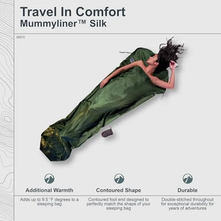 Cocoon MummyLiner, Innenschlafsack aus 100% Seide, leicht und temperaturausgleichend, 241 cm, +5,3 °C Wärmeleistung – Bild 2