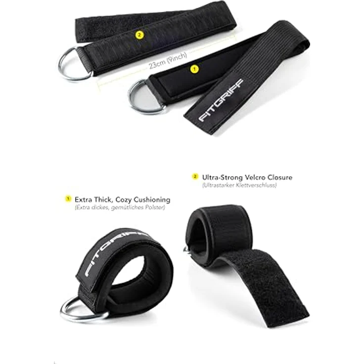 Fitgriff Komfort Fußschlaufen (2Stück) - für Fitness Training am Kabelzug - Fußfesseln für Damen und Herren (Black) - Preisvergleich – Bild 3