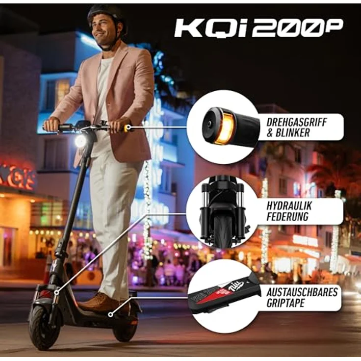 NIU KQi 200P E-Scooter mit Straßenzulassung, 20km/h, bis 54km Reichweite, 10" Luftreifen, klappbar, Federung, max. 120kg Belastung, App und Display – Bild 2