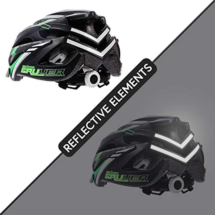 Meteor GRUVER Fahrradhelm M, Schwarz-Grün, verstellbar 55-58 cm, Air Flow System, abnehmbares Visier, antibakterielles Innenfutter – Bild 6