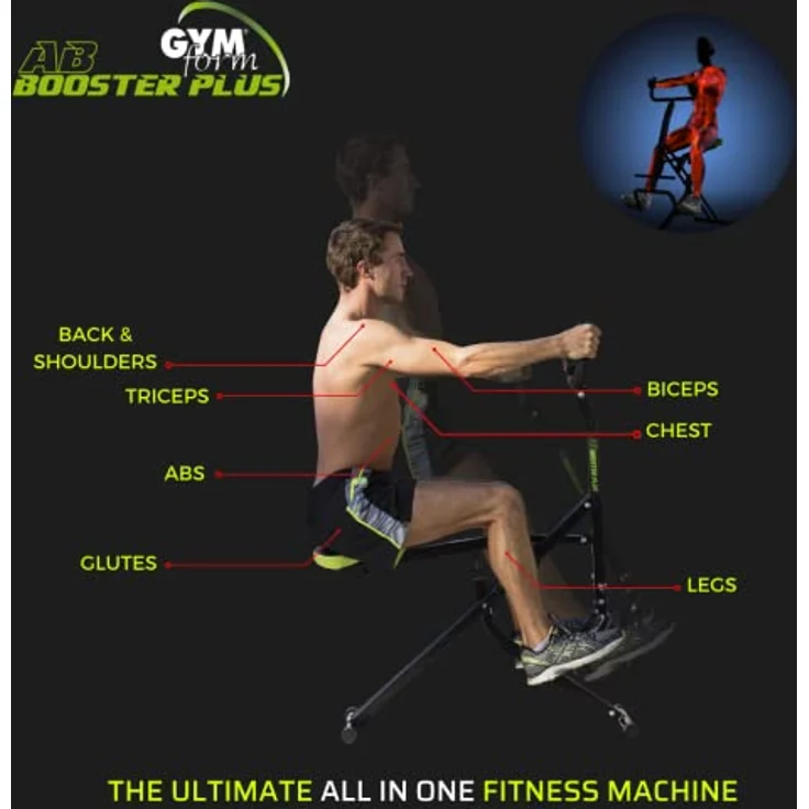 GYMFORM Heimtrainer Ab Booster PLUS Ganzkörper - Trainingsgerät (inkl. Bildschirm, Trainingsanleitung und Diätplan), klappbar, Trainiert: Rücken, Gesäß, Bauchmuskeln, Beine und Arme – Bild 2