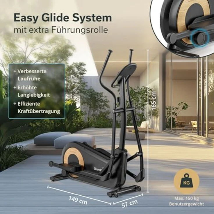 Skandika Crosstrainer Carbon P24-RG, leiser Ellipsentrainer mit Generator, 16 Widerstandsstufen, bis 150 kg, computergesteuert, elektronischer Widerstand für Zuhause – Bild 3