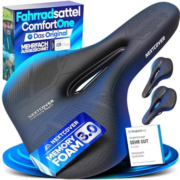 Nextcover NEXTCOVER® Fahrradsattel, ergonomischer Fahrradsattel mit Memory-Foam 3.0, wasserfest und atmungsaktiv, für Damen & Herren, schwarz – Bild 1